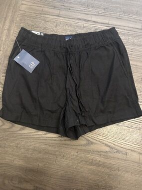 GAP Black Elastic Waist Drawstring Linen Shorts